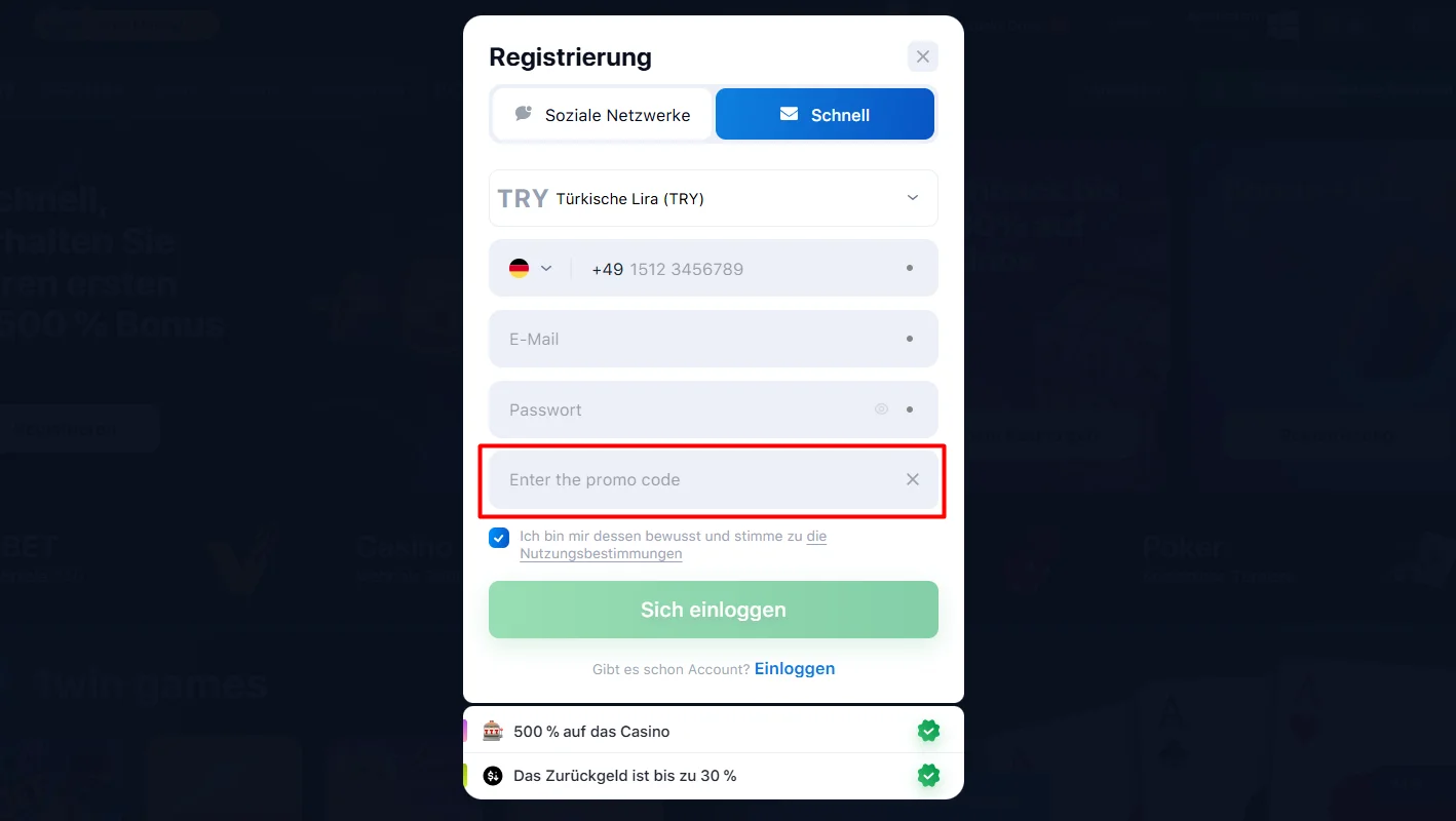 Registrieren 1Win